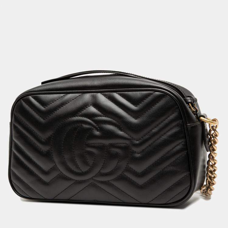 Pre Owned Gucci Black Small GG Marmont Matelasse Leather Crossbody