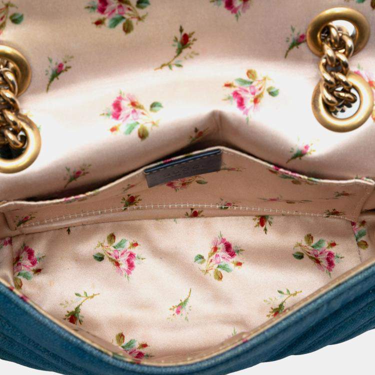 Pre Owned Gucci Blue Small GG Marmont Matelasse Denim Pearly Shoulder Bag
