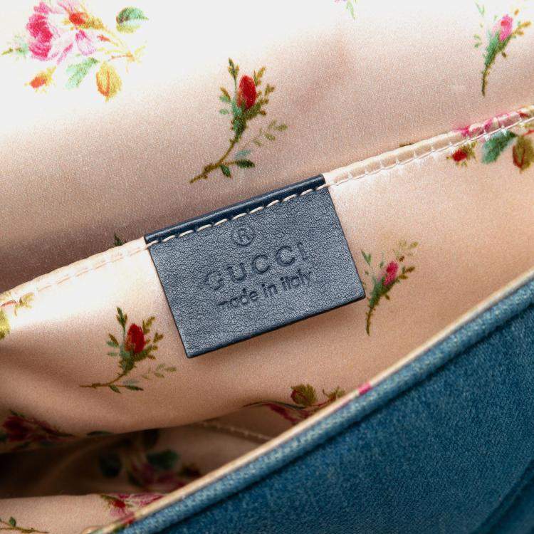 Pre Owned Gucci Blue Small GG Marmont Matelasse Denim Pearly Shoulder Bag