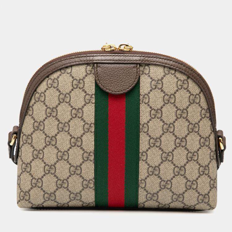 Pre Owned Gucci Brown Small GG Supreme Ophidia Dome Crossbody