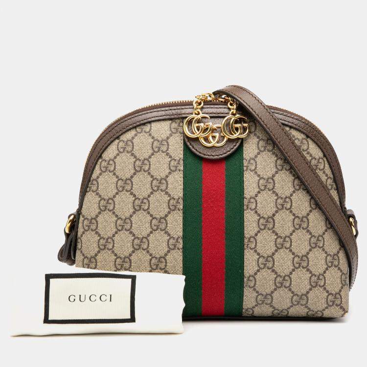 Pre Owned Gucci Brown Small GG Supreme Ophidia Dome Crossbody