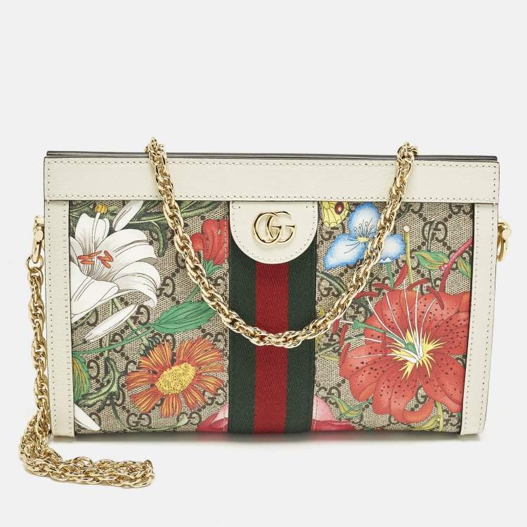 Pre Owned Gucci Ophidia Small Multicolor GG Supreme Canvas and Leather Flora Shoulder Bag