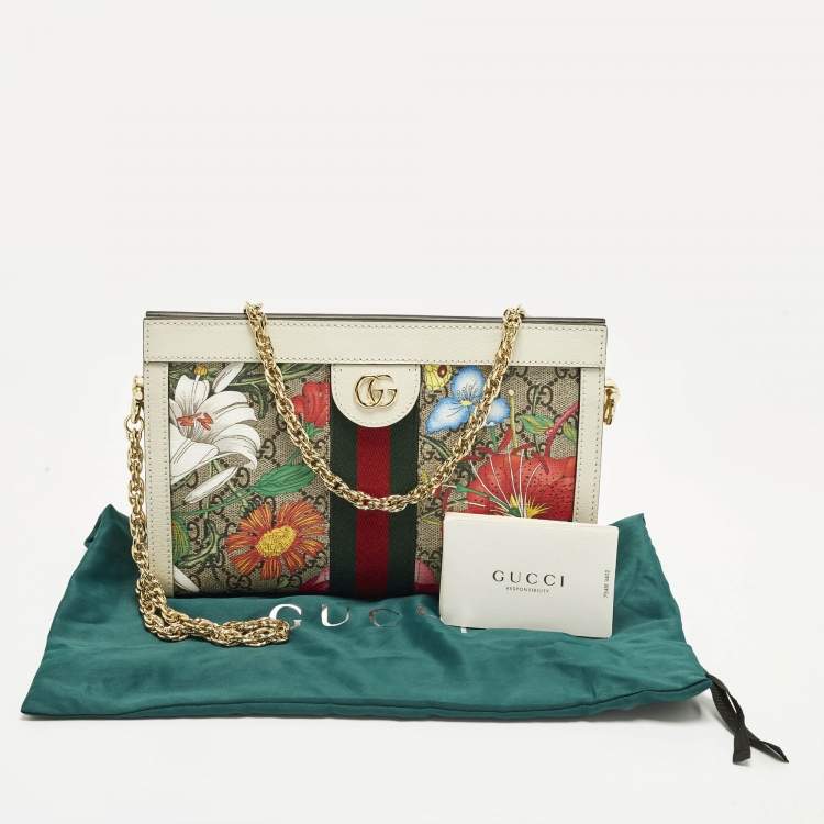 Pre Owned Gucci Ophidia Small Multicolor GG Supreme Canvas and Leather Flora Shoulder Bag