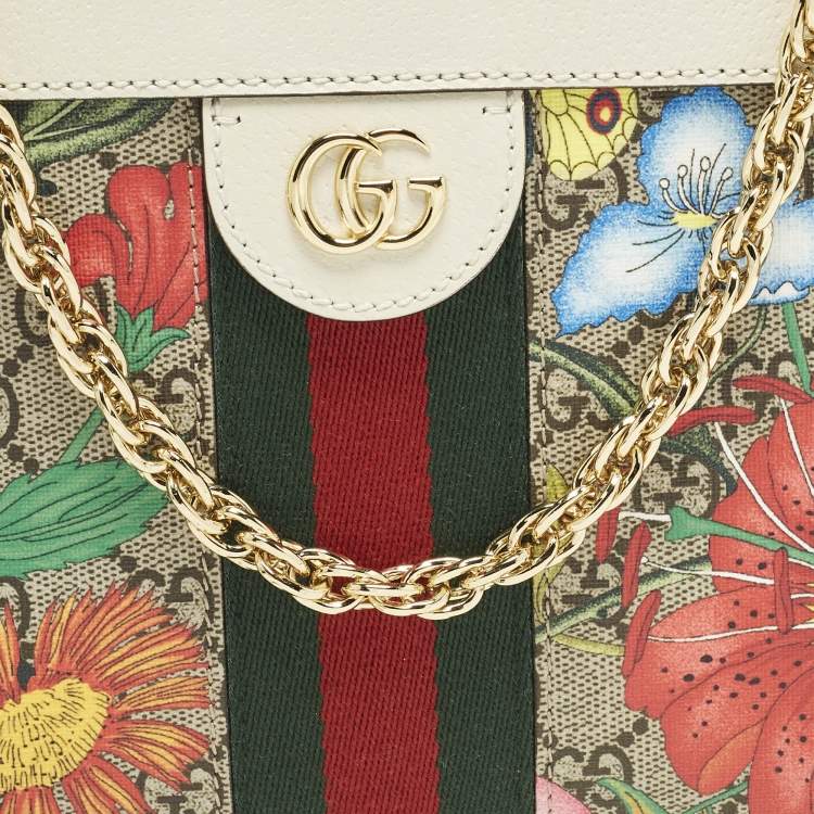 Pre Owned Gucci Ophidia Small Multicolor GG Supreme Canvas and Leather Flora Shoulder Bag