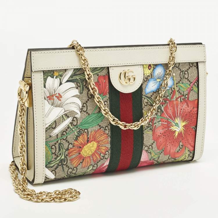 Pre Owned Gucci Ophidia Small Multicolor GG Supreme Canvas and Leather Flora Shoulder Bag