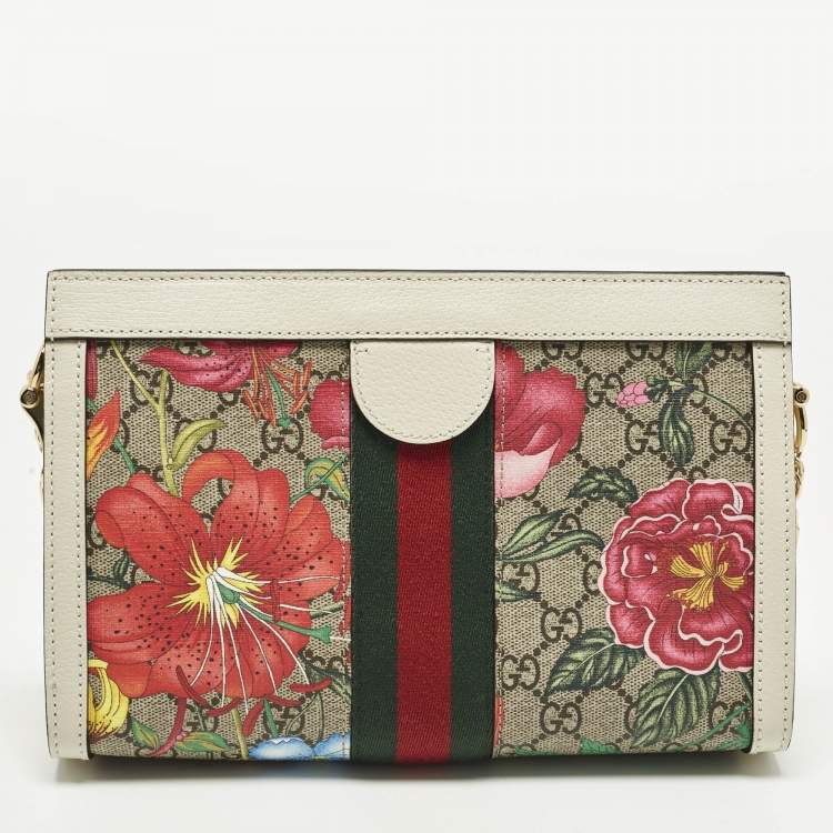 Pre Owned Gucci Ophidia Small Multicolor GG Supreme Canvas and Leather Flora Shoulder Bag