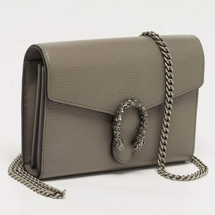 مملوكة مسبقًا Gucci Crystal Dionysus Grey Leather Wallet On Chain