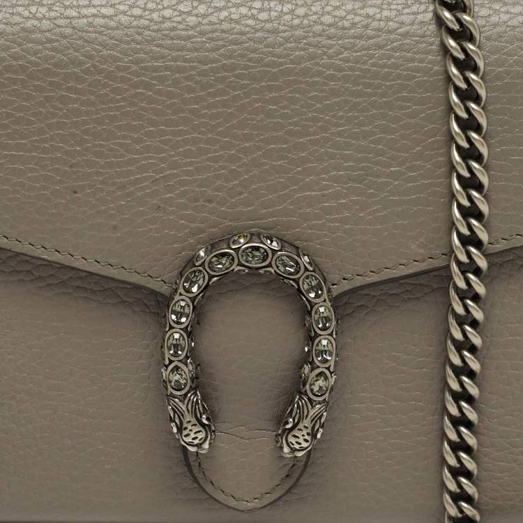 مملوكة مسبقًا Gucci Crystal Dionysus Grey Leather Wallet On Chain