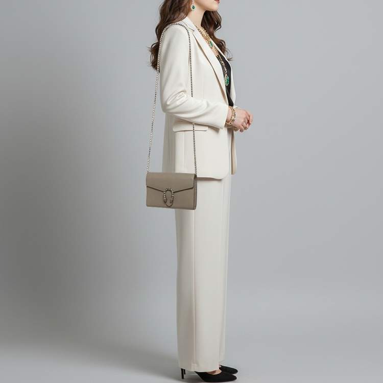 مملوكة مسبقًا Gucci Crystal Dionysus Grey Leather Wallet On Chain