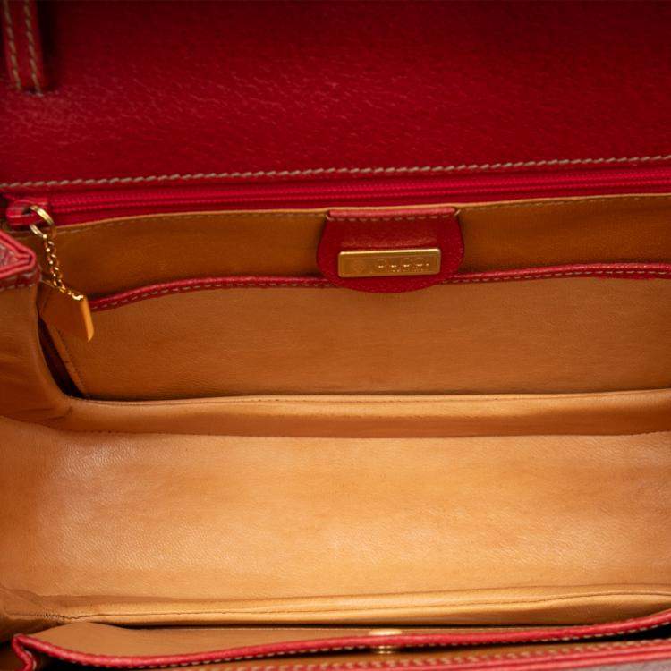 Pre Owned Gucci Red Calfskin Bamboo Night