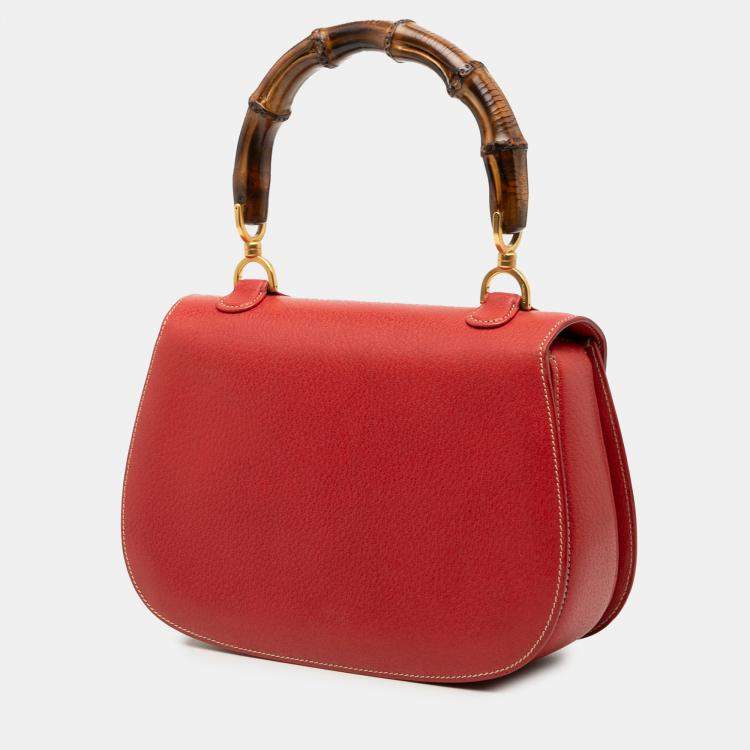 Pre Owned Gucci Red Calfskin Bamboo Night