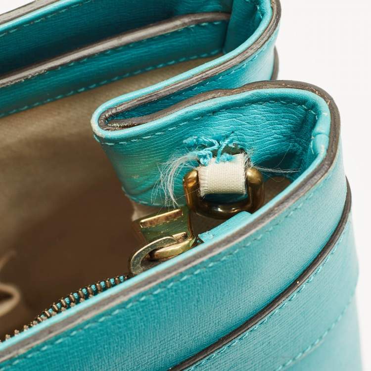 Pre Owned Gucci Bright Bit Large Turquoise Leather Tote