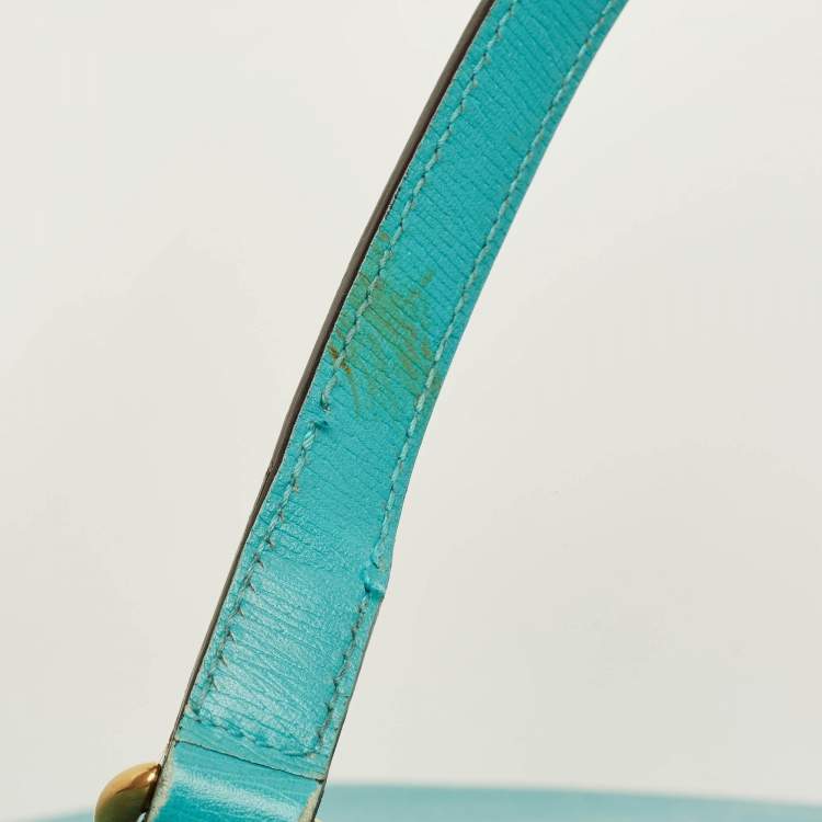 Pre Owned Gucci Bright Bit Large Turquoise Leather Tote