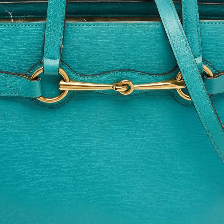 Pre Owned Gucci Bright Bit Large Turquoise Leather Tote