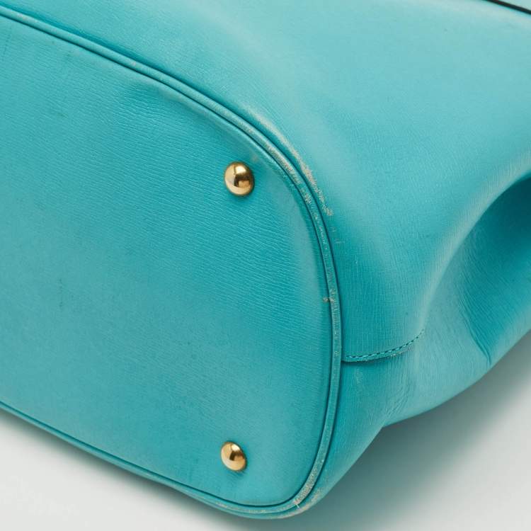 Pre Owned Gucci Bright Bit Large Turquoise Leather Tote