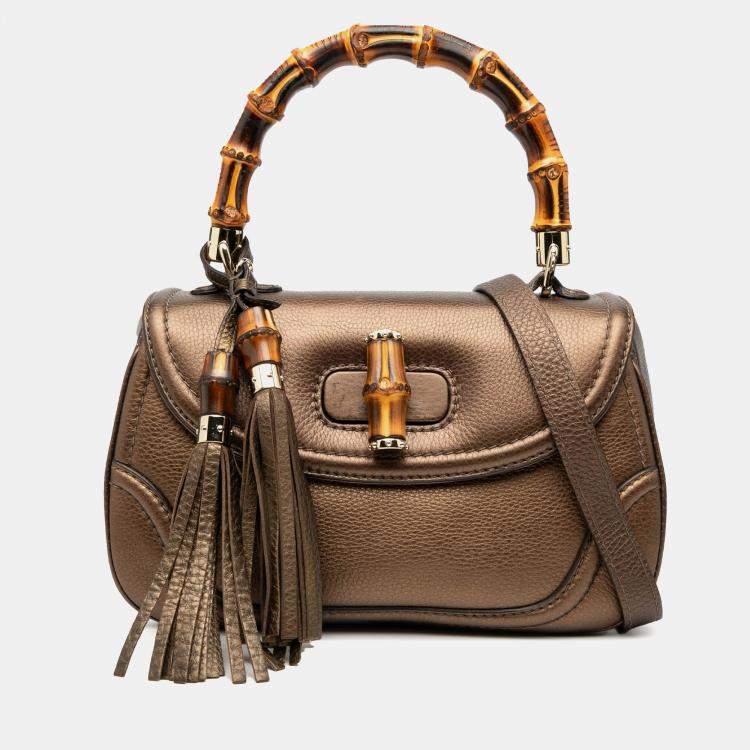 Pre Owned Gucci Brown Medium Leather New Bamboo Satchel