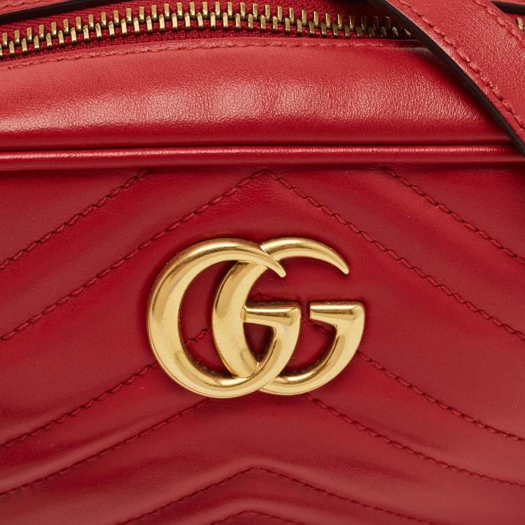 Pre Owned Gucci GG Marmont Mini Red Matelassé Leather Camera Bag