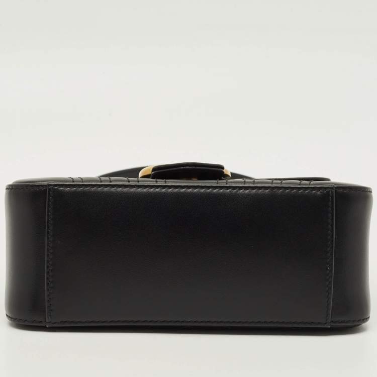 Pre Owned Gucci GG Marmont Mini Black Matelassé Leather Top Handle Bag