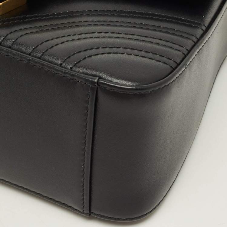 Pre Owned Gucci GG Marmont Mini Black Matelassé Leather Top Handle Bag