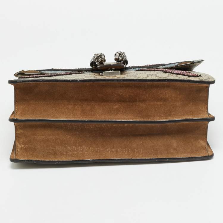 Pre Owned Gucci Embellished Patch Dionysus Medium Beige GG Supreme Canvas and Suede Shoulder Bag