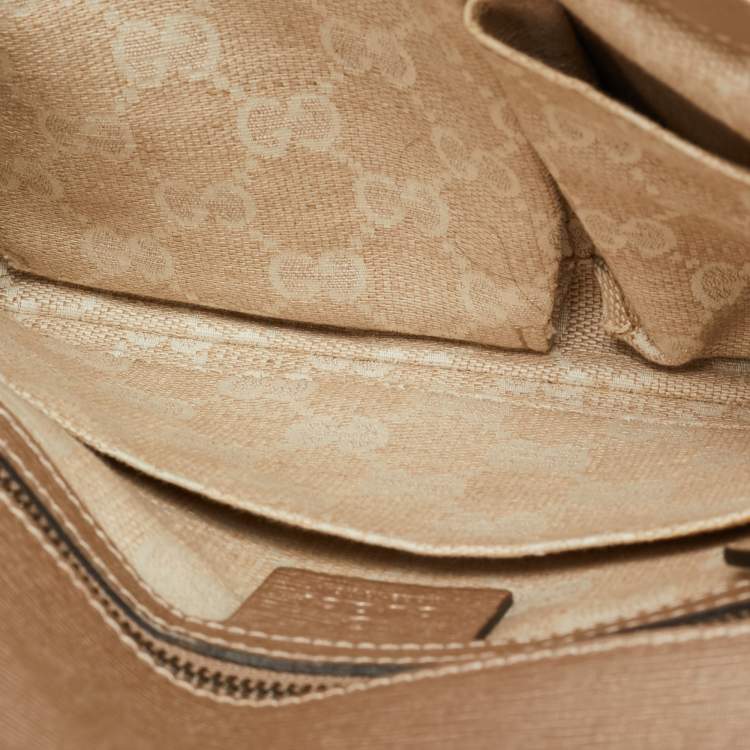 Pre Owned Gucci Bright Bit Metallic Beige Leather Clutch