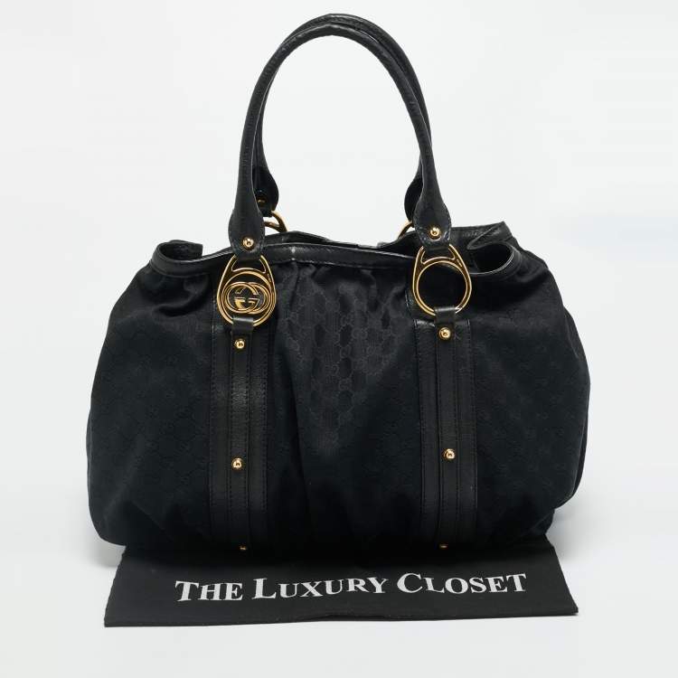 Pre Owned Gucci Interlocking G Black GG Canvas and Leather Tote