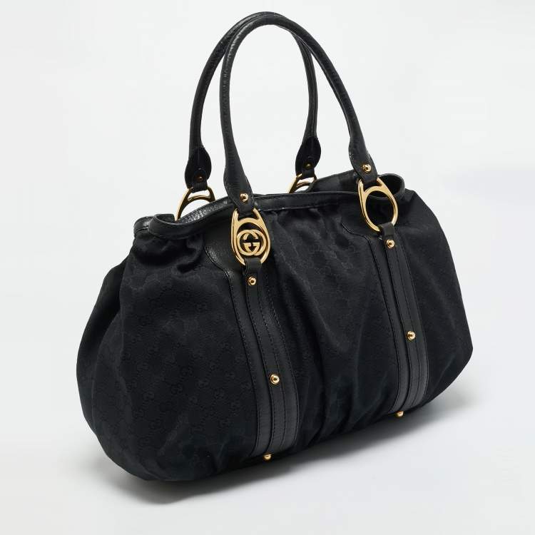 Pre Owned Gucci Interlocking G Black GG Canvas and Leather Tote