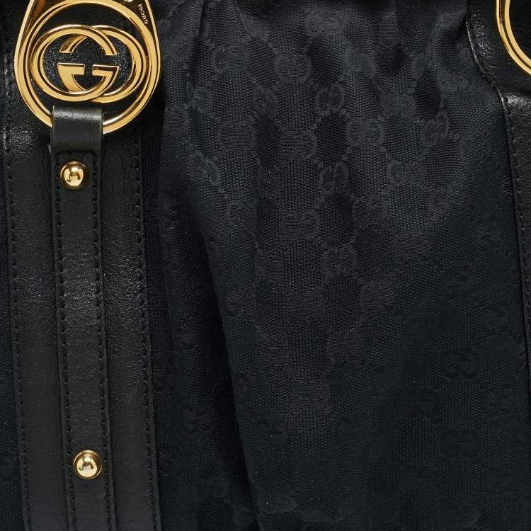 Pre Owned Gucci Interlocking G Black GG Canvas and Leather Tote