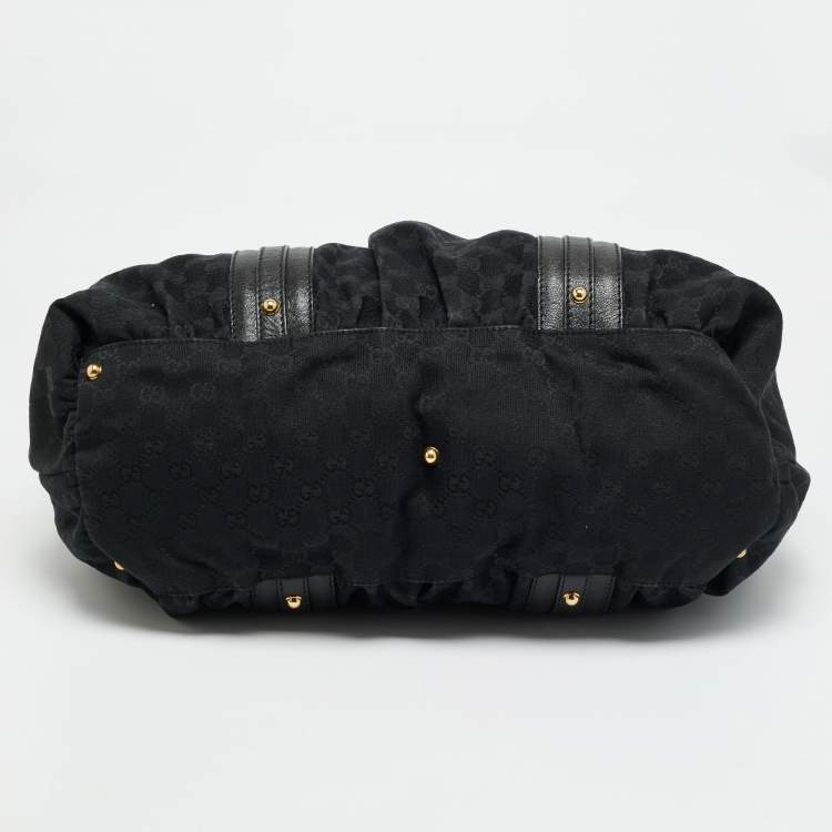 Pre Owned Gucci Interlocking G Black GG Canvas and Leather Tote