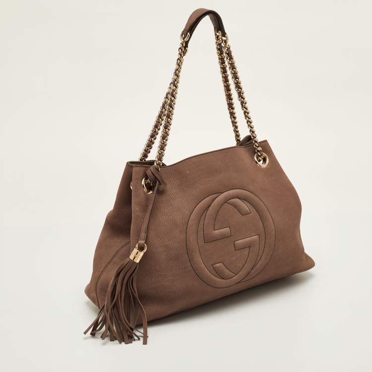 Pre Owned Gucci Soho Medium Brown Nubuck Leather Chain Shoulder Bag