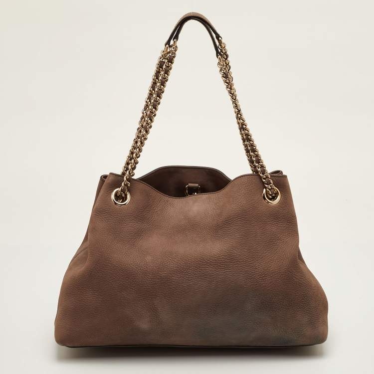 Pre Owned Gucci Soho Medium Brown Nubuck Leather Chain Shoulder Bag