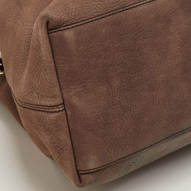 Pre Owned Gucci Soho Medium Brown Nubuck Leather Chain Shoulder Bag