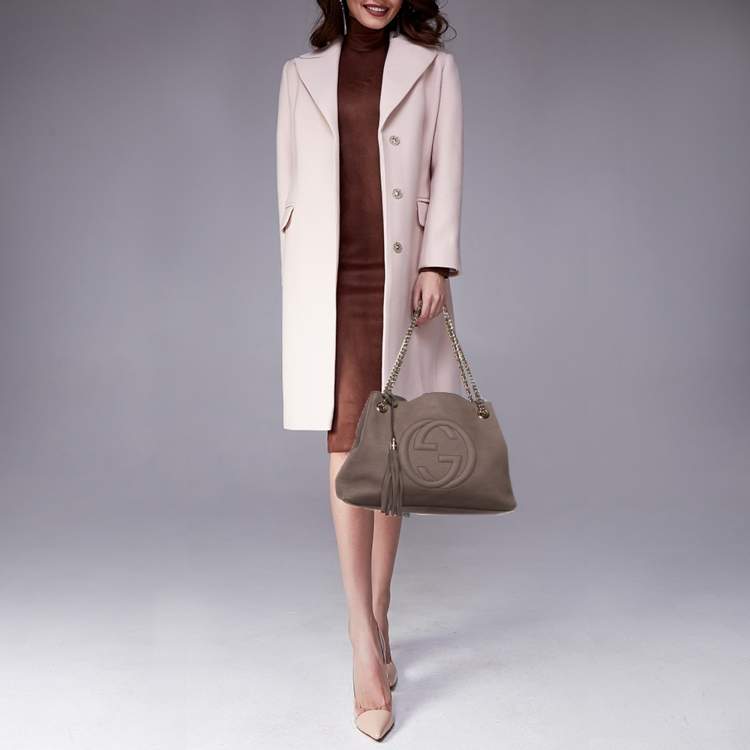 Pre Owned Gucci Soho Medium Brown Nubuck Leather Chain Shoulder Bag