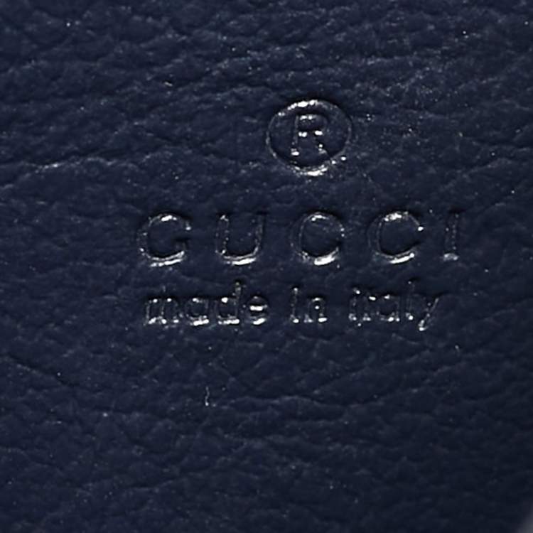 Pre Owned Gucci GG Marmont Blue/Black GG Diagonal Quilt Canvas and Leather Wallet on Chain