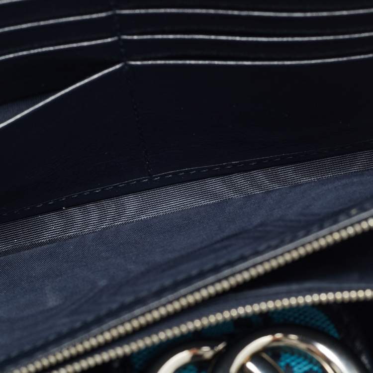 Pre Owned Gucci GG Marmont Blue/Black GG Diagonal Quilt Canvas and Leather Wallet on Chain