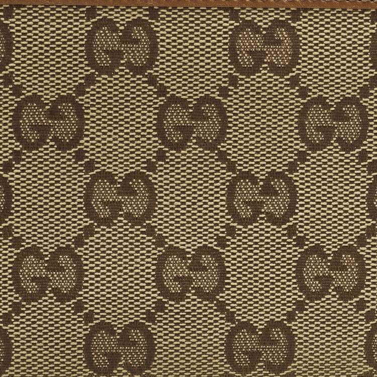Pre Owned Gucci GG Twins Beige/Brown GG Canvas and Leather French Flap Wallet