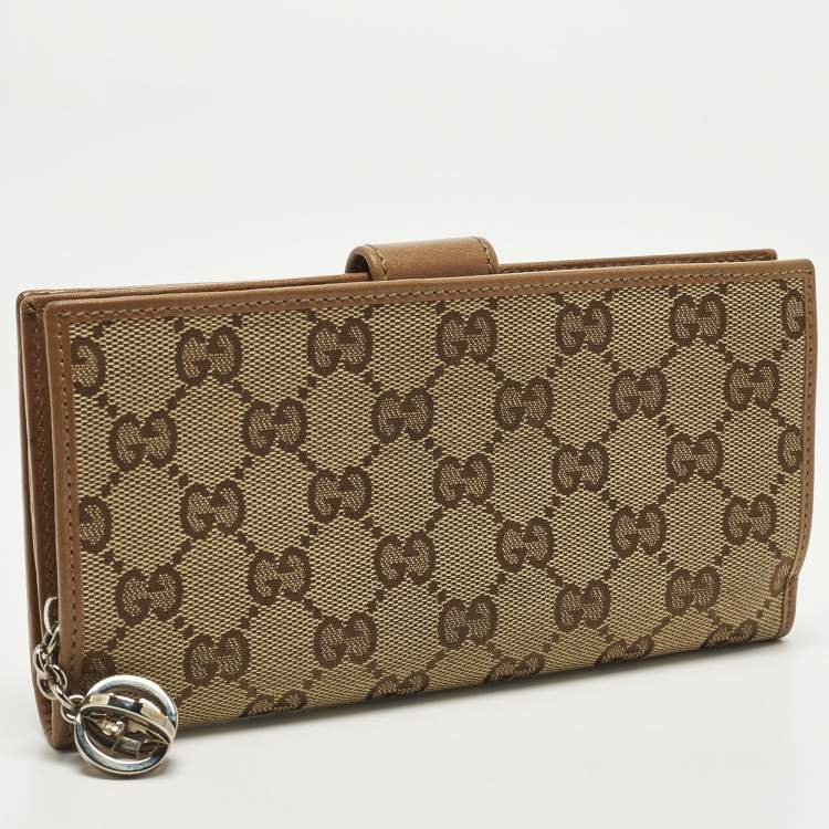Pre Owned Gucci GG Twins Beige/Brown GG Canvas and Leather French Flap Wallet