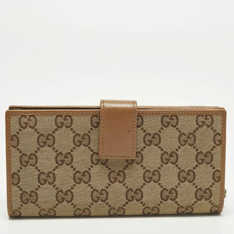 Pre Owned Gucci GG Twins Beige/Brown GG Canvas and Leather French Flap Wallet