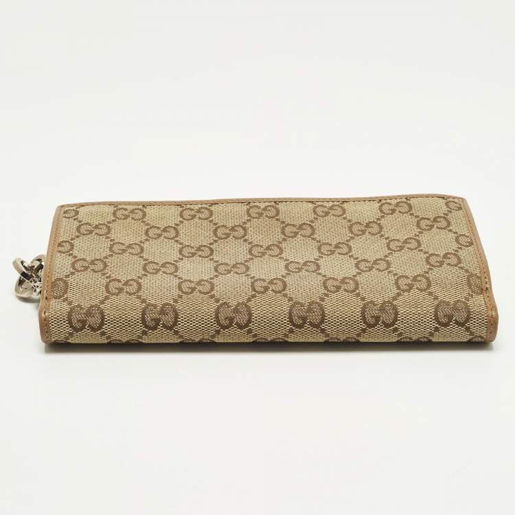 Pre Owned Gucci GG Twins Beige/Brown GG Canvas and Leather French Flap Wallet