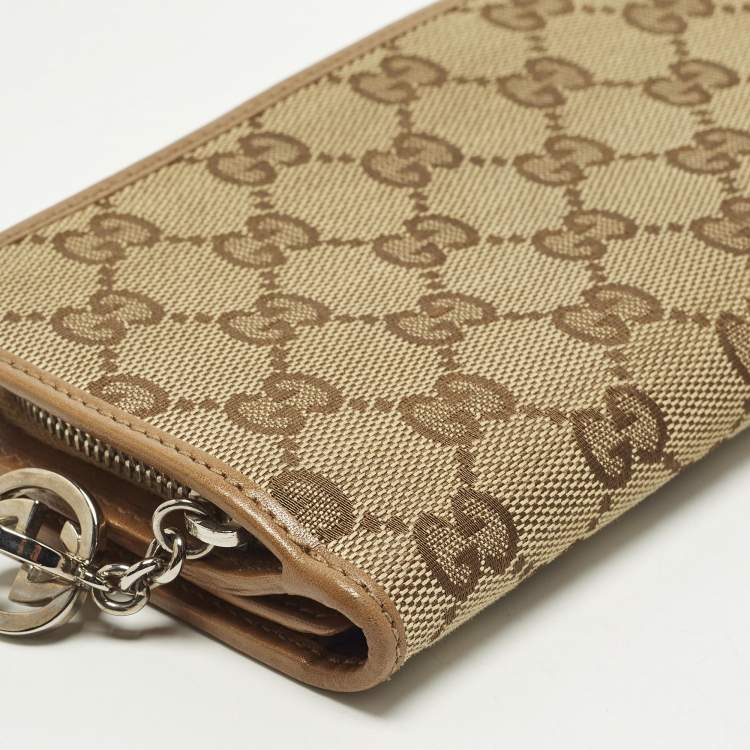 Pre Owned Gucci GG Twins Beige/Brown GG Canvas and Leather French Flap Wallet