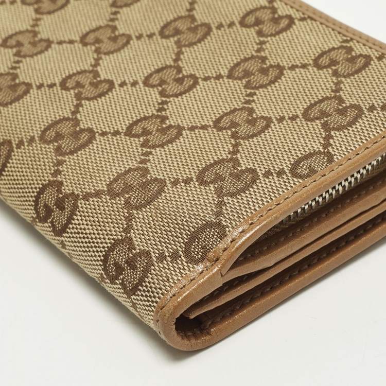 Pre Owned Gucci GG Twins Beige/Brown GG Canvas and Leather French Flap Wallet