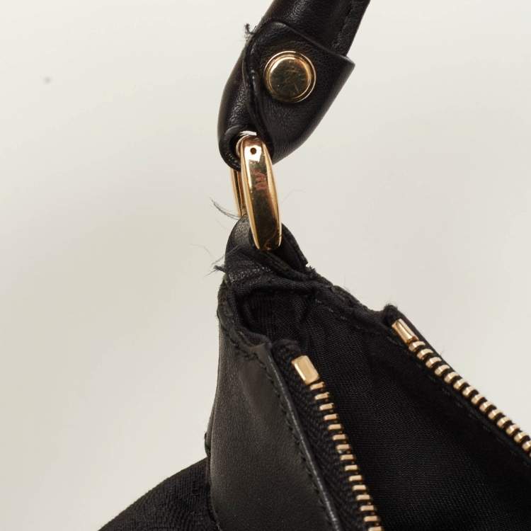 Pre Owned Gucci Abbey D-Ring Black GG Canvas and Leather Hobo