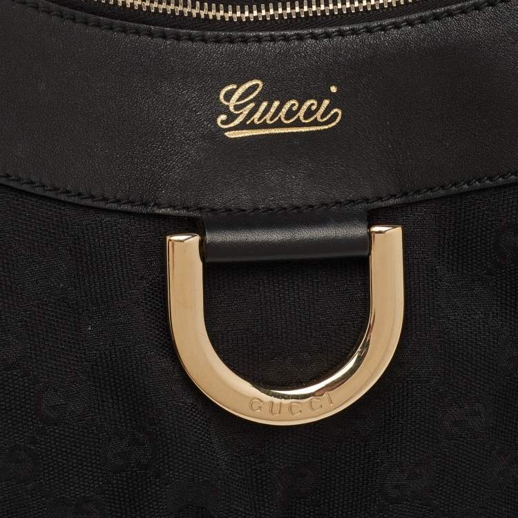 Pre Owned Gucci Abbey D-Ring Black GG Canvas and Leather Hobo