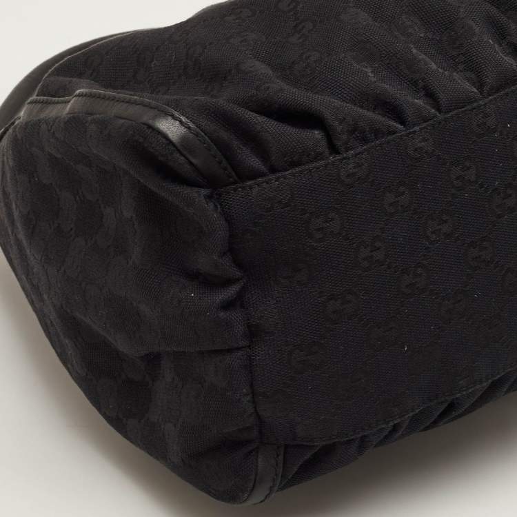 Pre Owned Gucci Abbey D-Ring Black GG Canvas and Leather Hobo