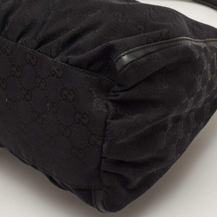 Pre Owned Gucci Abbey D-Ring Black GG Canvas and Leather Hobo