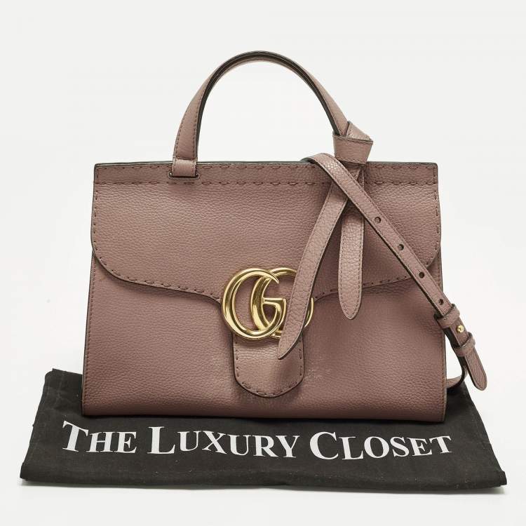 Pre Owned Gucci GG Marmont Medium Old Rose Leather Top Handle Bag