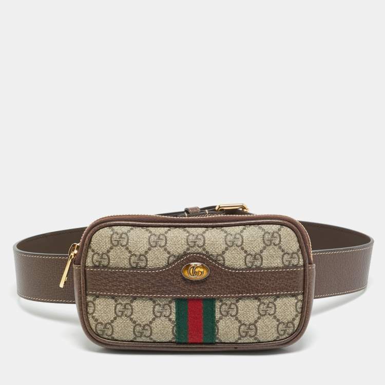 Pre Owned Gucci Ophidia Beige/Brown GG Supreme Coated Canvas and Leather Belt Bag