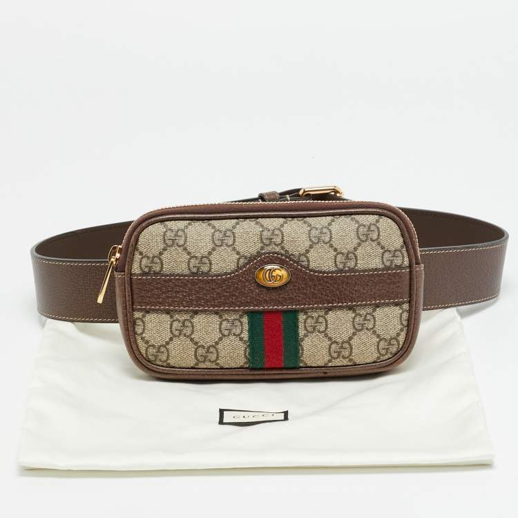 Pre Owned Gucci Ophidia Beige/Brown GG Supreme Coated Canvas and Leather Belt Bag