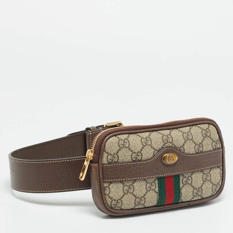 Pre Owned Gucci Ophidia Beige/Brown GG Supreme Coated Canvas and Leather Belt Bag