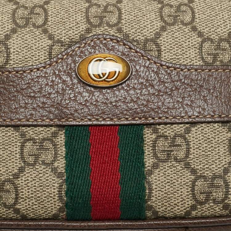 Pre Owned Gucci Ophidia Beige/Brown GG Supreme Coated Canvas and Leather Belt Bag